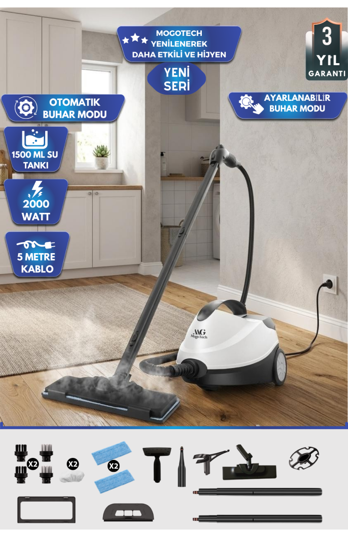Mogotech MG-101 Çok Fonksiyonlu Buharlı Temizlik Makinesi
