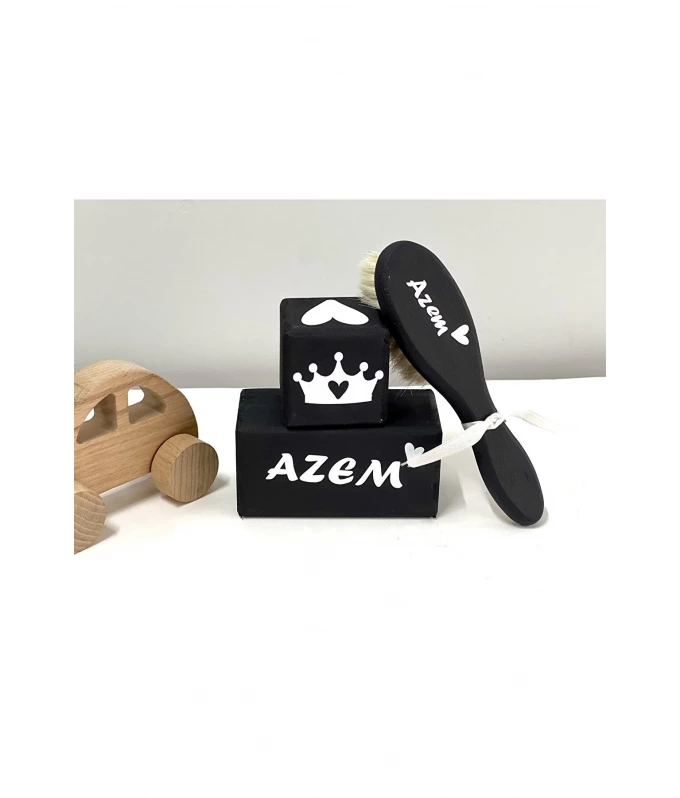  İsim küpü ,sembol küp ve bebek saç fırçası renkli 3lü set