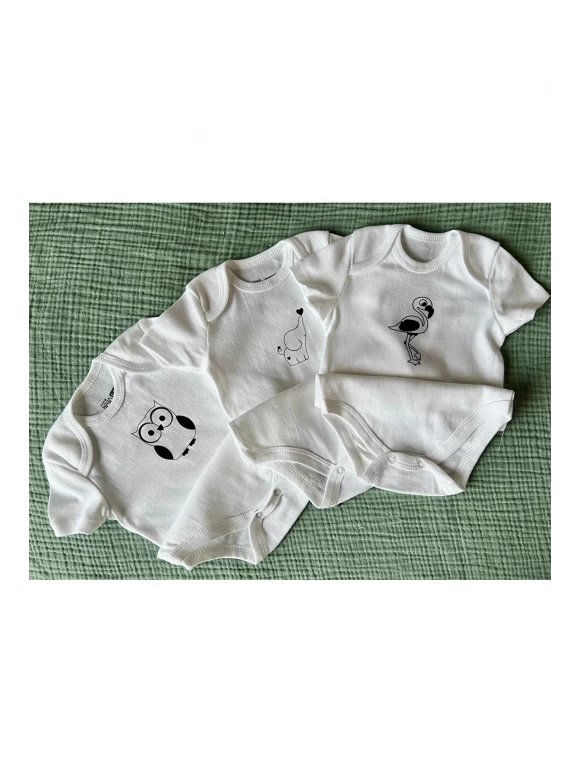 %100 Pamuklu Bebek Body & Zıbın 3'lü set