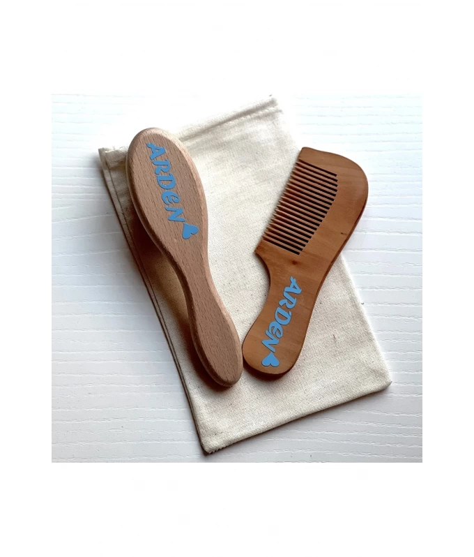  İsimli Bebek Saç Fırçası Ve Ahşap Bebek Tarağı