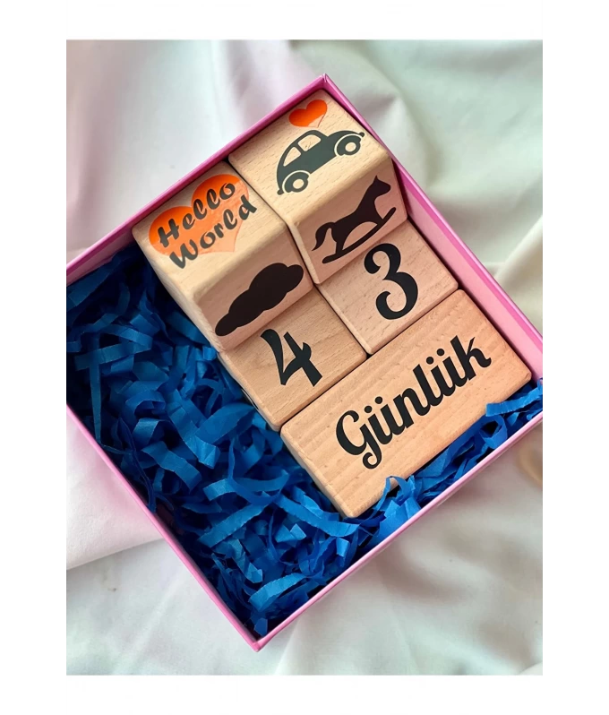 mogokids Turuncu siyah yazılı bebek hediyelik seti bebeğe özel anı küpü seti