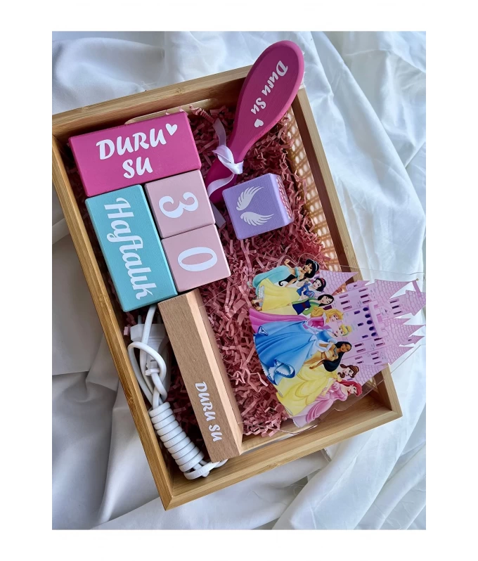 Masa lambası ve bebek anı küpü seti bebek hediyelik seti çekim dekor