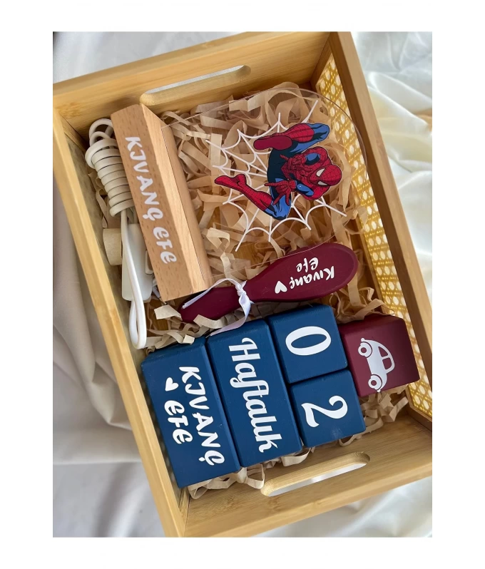 Spiderman Masa lambası ve bebek anı küpü seti bebek hediyelik seti çekim dekor