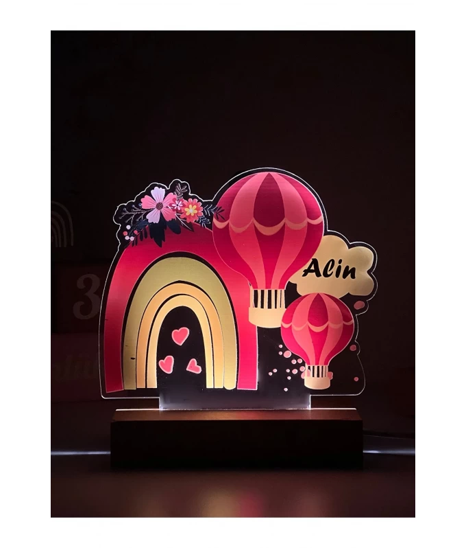 Gökkuşağı Pembe Kişiye Özel Isimli Bebek Ve Çocuk Odası Aydınlatma Ve Masa Lambası