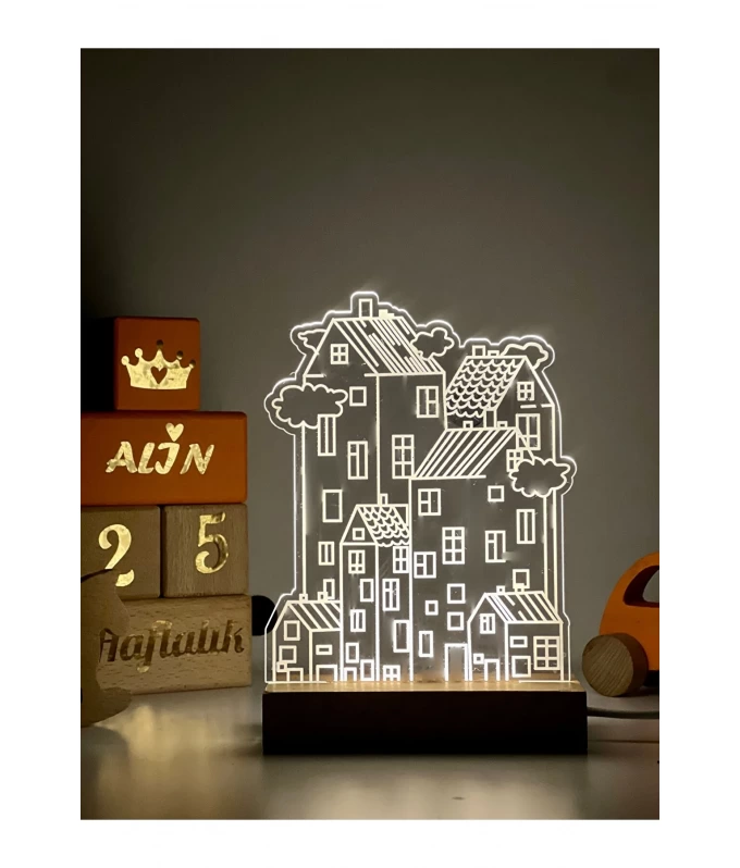 Ev desenli çocuk odası genç odası masa lambası