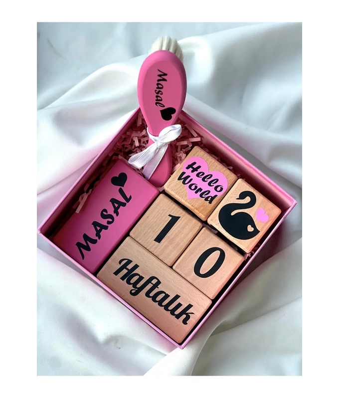 Pembe kalpli siyah yazılı Anne bebek anı küpü bebek çekim aksesuarı hello world