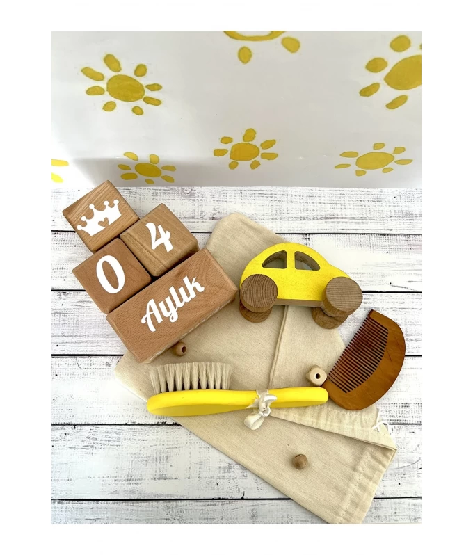 Bebek anı küpü ve dekor ahşap 4lü set bebek dekor hediyelik