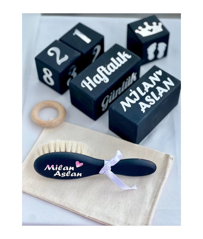 Siyah gümüş yazılı anne bebek anı küpü