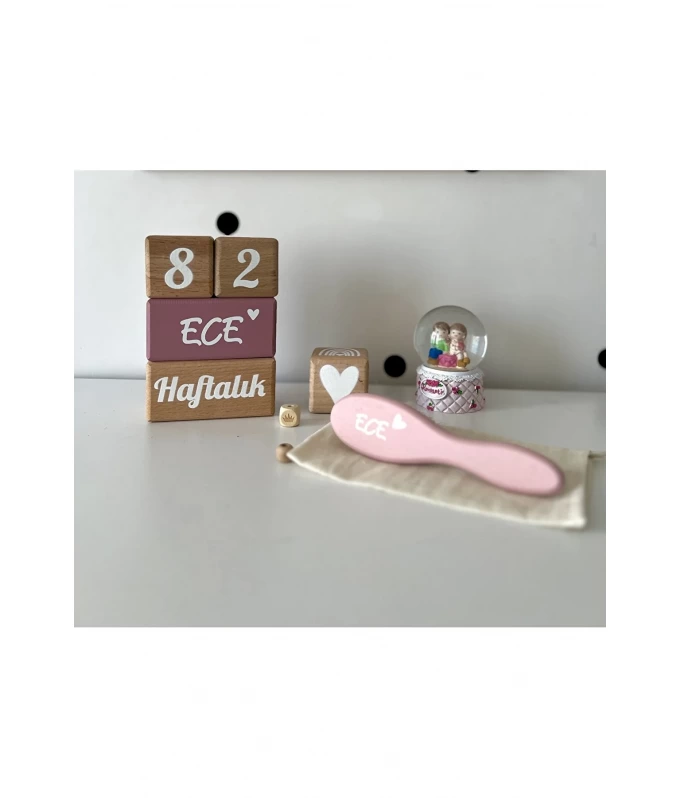 Mogokids Kişiye özel isimli anne bebek anı küpü seti dekor fotoğraf çekim seti pembe