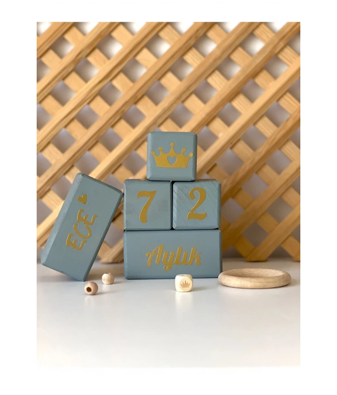 İsimli Bebek Anne Anı Küpü Dekor Renkli Türkçe 5li gri