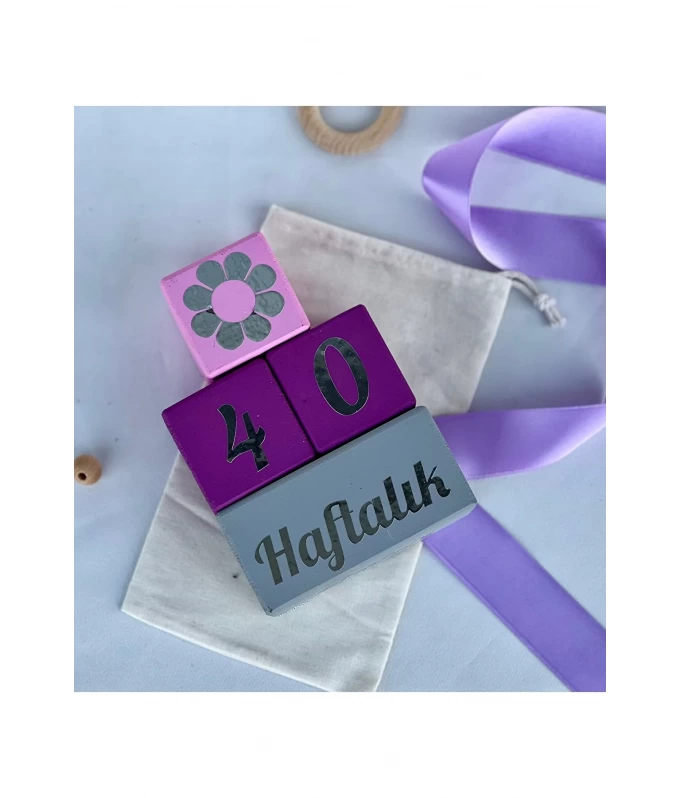 Mor gri gümüş yazılı Anne bebek anı küpü seti