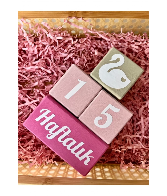 Pembe krem kuğu desenli bebek anı küpü seti