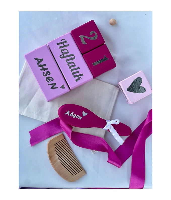 Pembe fusya bebek anı küpü bebek hediyelik setleri