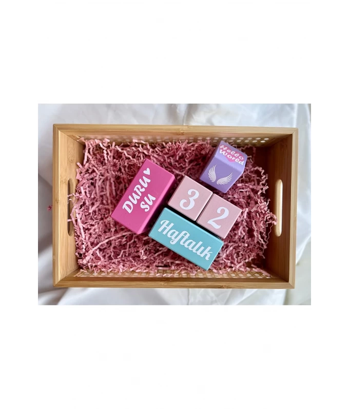 Mor pembe kalpli hello world yazılı Anne bebek Anı Küpü Seti