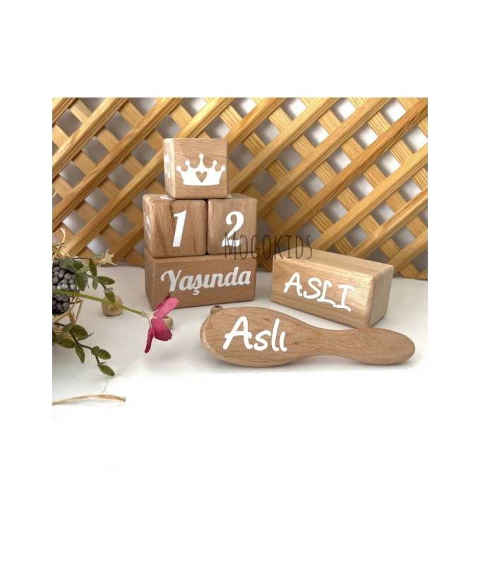 mogokids Isimli Anne Ve Bebek Anı Küpü Doğal Keçi Kılı Fırça Seti Türkçe Beyaz