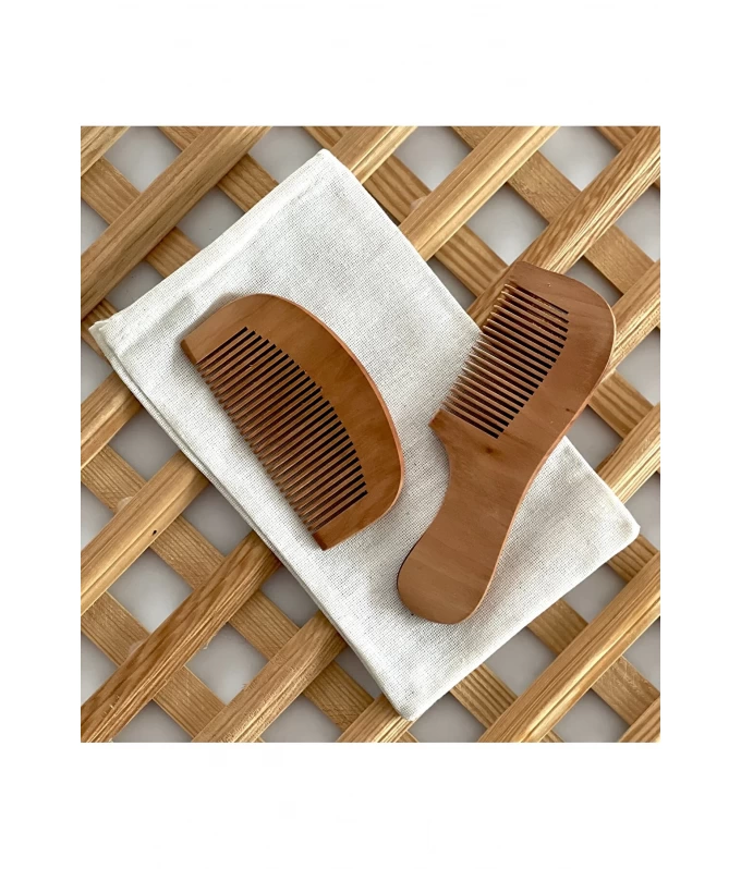 DOĞAL AHŞAP BEBEK SAÇ TARAK SETİ İKİLİ AHŞAP TARAK