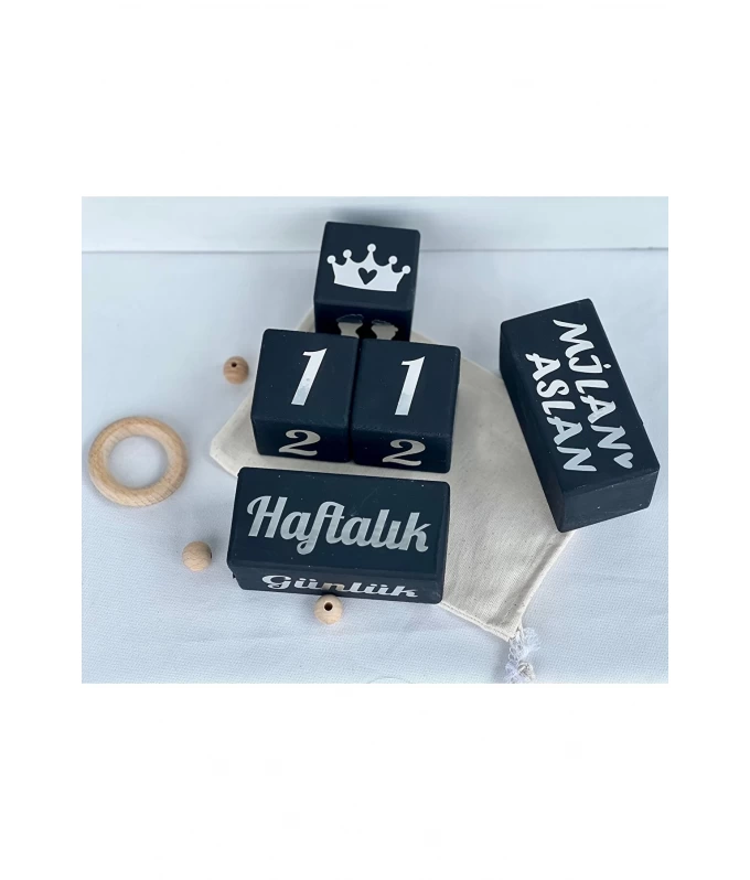 Siyah gümüş yazılı anne bebek anı küpü