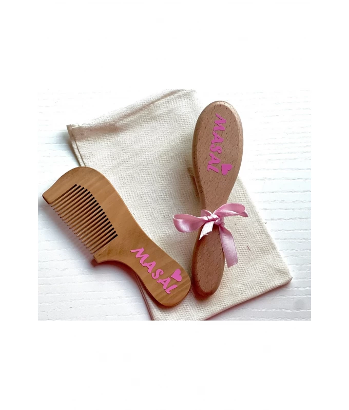  İsimli Bebek Saç Fırçası Ve Ahşap Bebek Tarağı