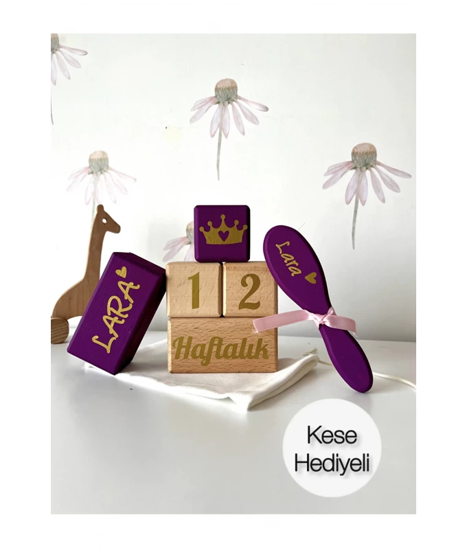 Renkli Anne bebek anı küpü seti fotoğraf çekimi dekor mor taraklı 