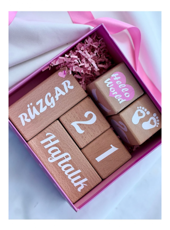 PEMBE BEBEK ANI KÜPÜ İSİMLİ AHŞAP DEKOR 6 parça