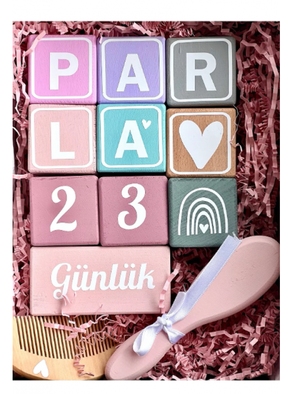 Bebek hediyelik seti bebek saç fırçası bebek isim harf küp