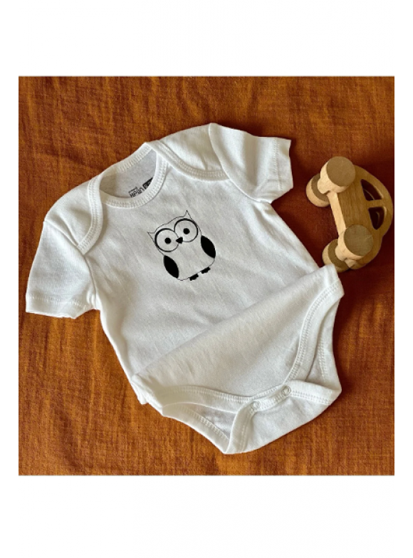 %100 Pamuklu Desenli tekli Bebek Body & Zıbın Baykuş