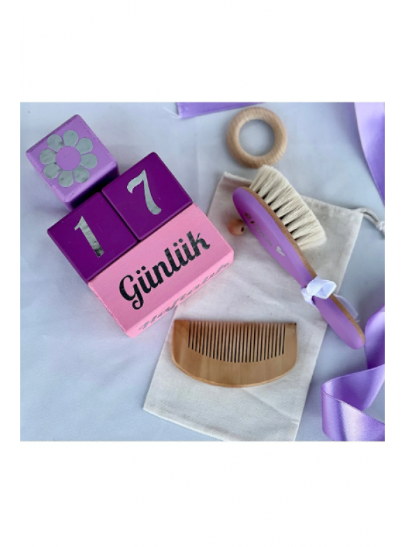 Mor gümüş yazılı bebek hediyelik çekim ve dekor anı küpleri