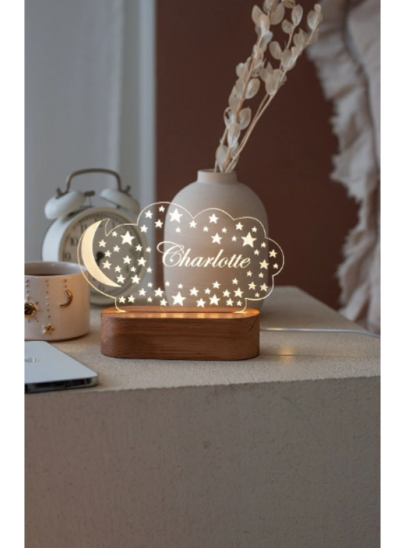 mogokids Bulut yıldızlı kişiye özel isimli Gece lambası İSİMLİ( KİŞİLEŞTİRİLEBİLİR)