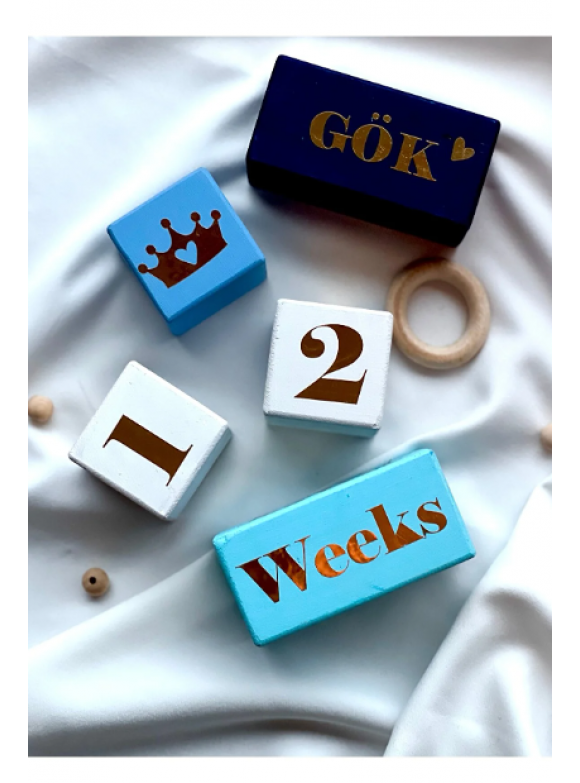 mogokids Mavi beyaz bebek anı küpü dekor fotoğraf cekımı