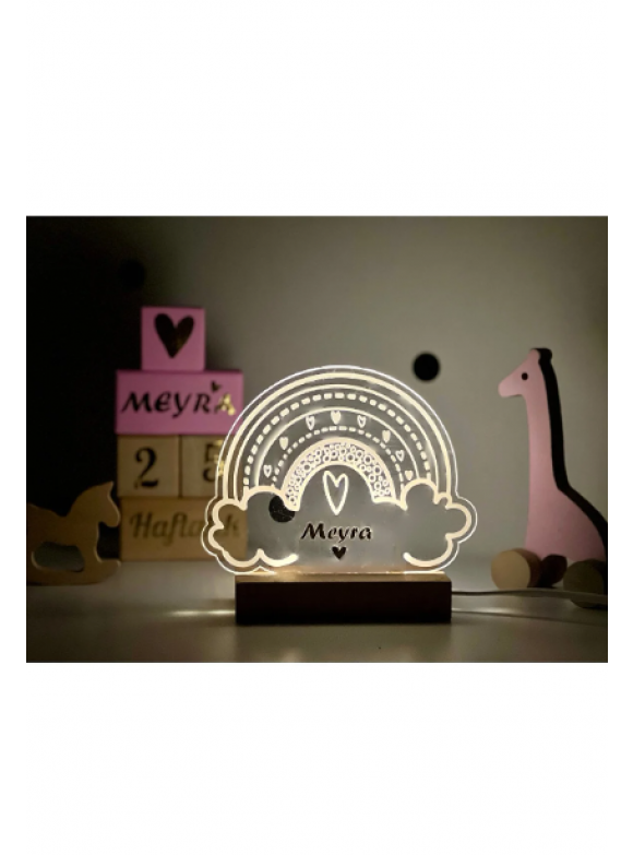 mogokids Kişiye özel isimli Gökkusagı bulutlu bebek ve çocuk odası aydınlatma