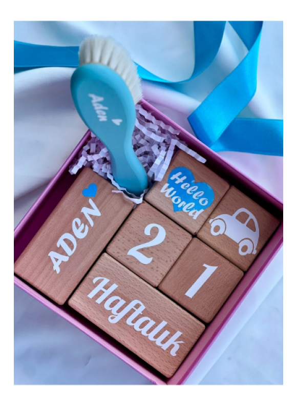 MAVİ KALPLİ ANNE BEBEK ANI KÜPÜ BEBEK SAÇ FIRÇASI 